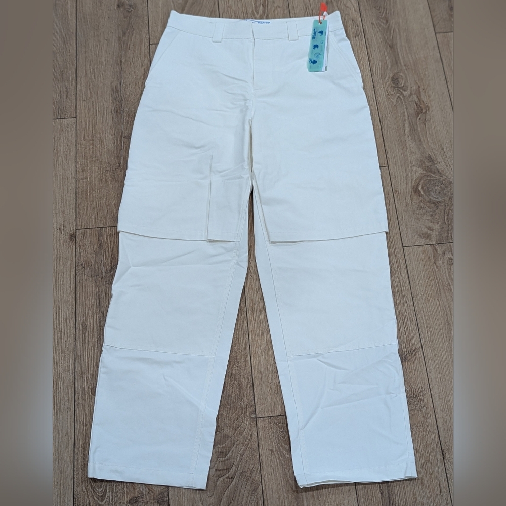 $1270 Mens OFF-WHITE Solid Layer Carpenter Pants White Large